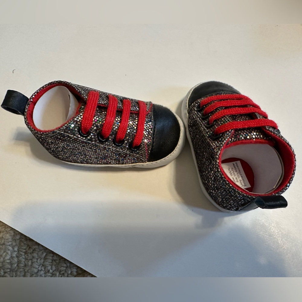 BLUE GLITTER SPARKLE HIGHTOP LACEUP SIZE 0-6 MOS SNEAKER FASHION SHOES